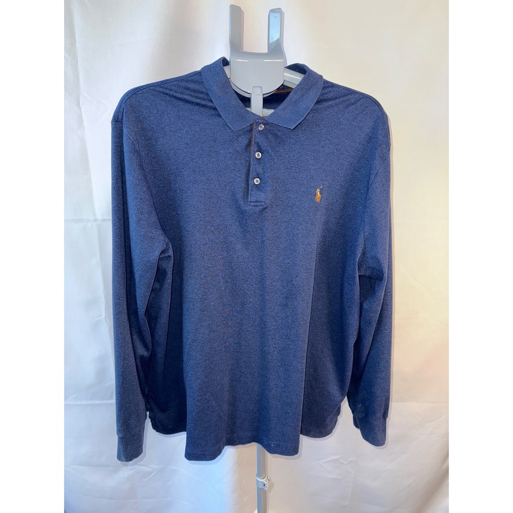 Polo Ralph Lauren Mens XL Classic Fit Long Sleeve Polo Shirt Heather Blue Navy